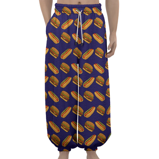 Hot Dog And Hamburger Pattern Print Lantern Pants
