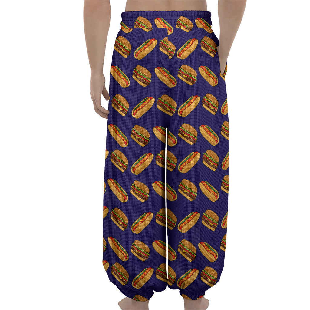 Hot Dog And Hamburger Pattern Print Lantern Pants