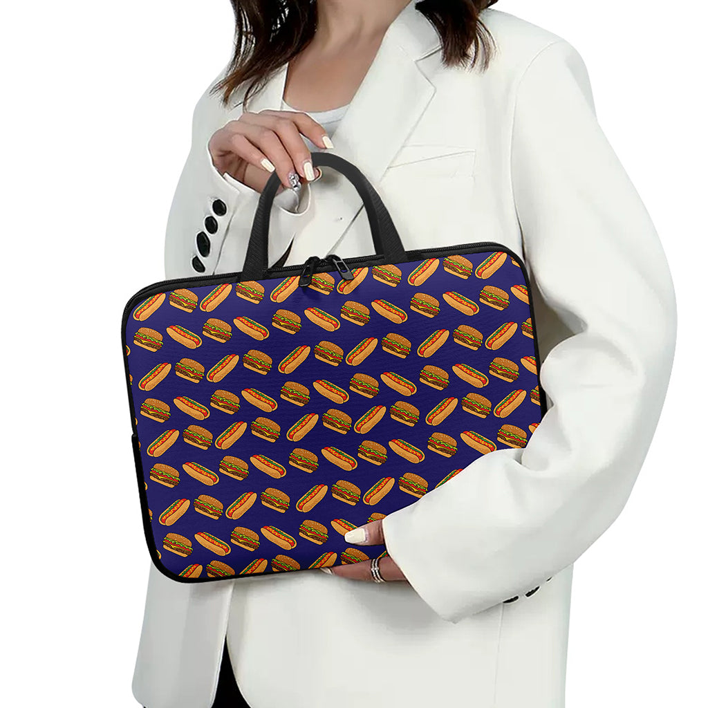 Hot Dog And Hamburger Pattern Print Laptop Sleeve With Handle