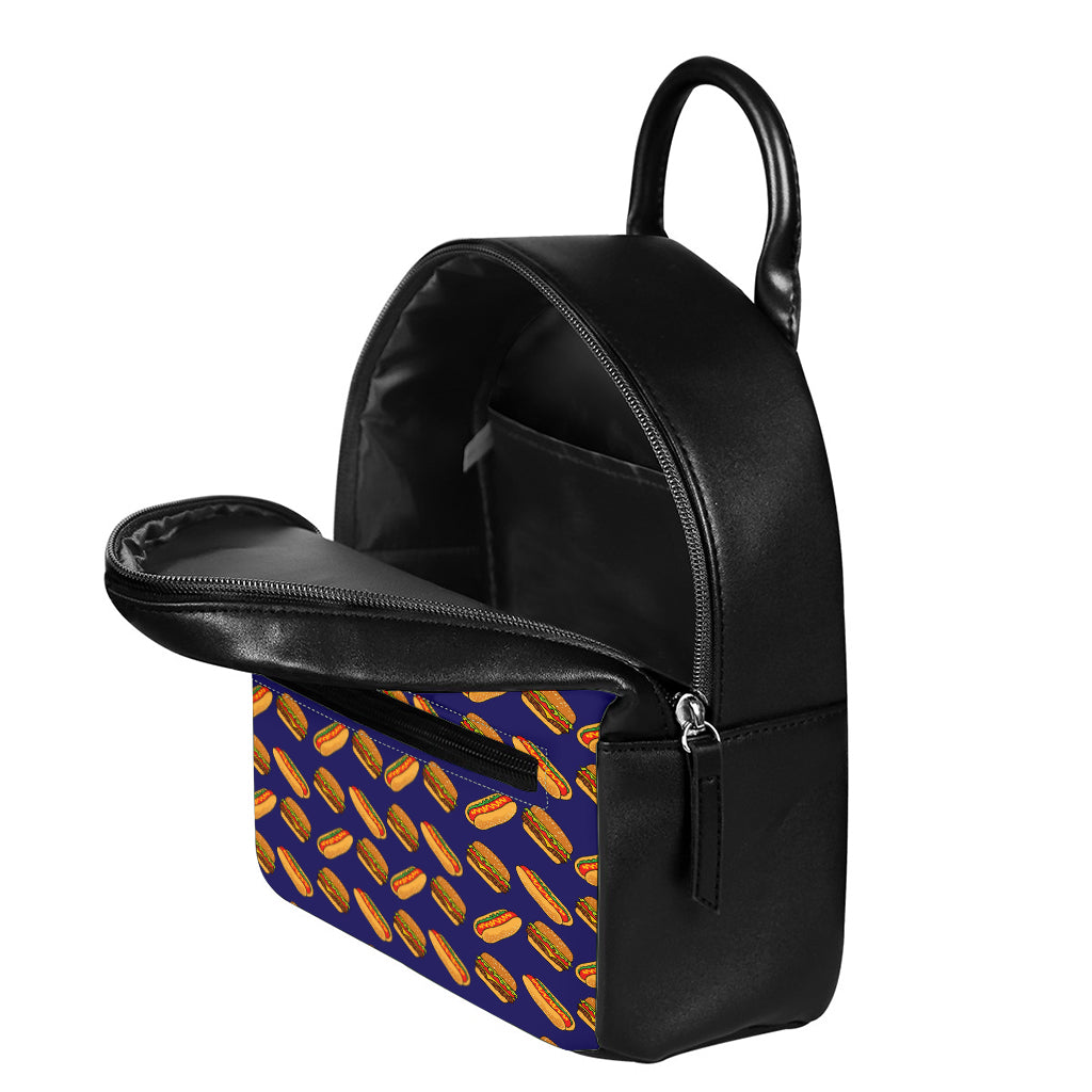 Hot Dog And Hamburger Pattern Print Leather Backpack