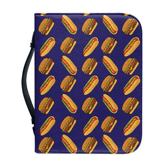 Hot Dog And Hamburger Pattern Print Leather Bible Cover
