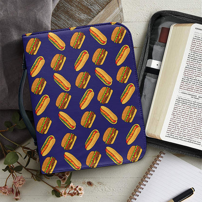 Hot Dog And Hamburger Pattern Print Leather Bible Cover