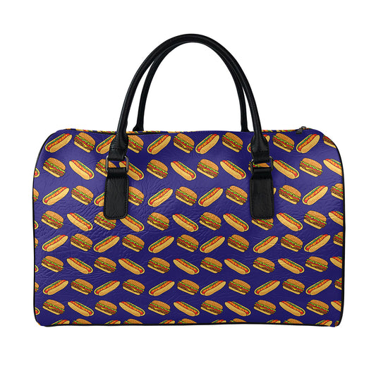 Hot Dog And Hamburger Pattern Print Leather Duffle Bag