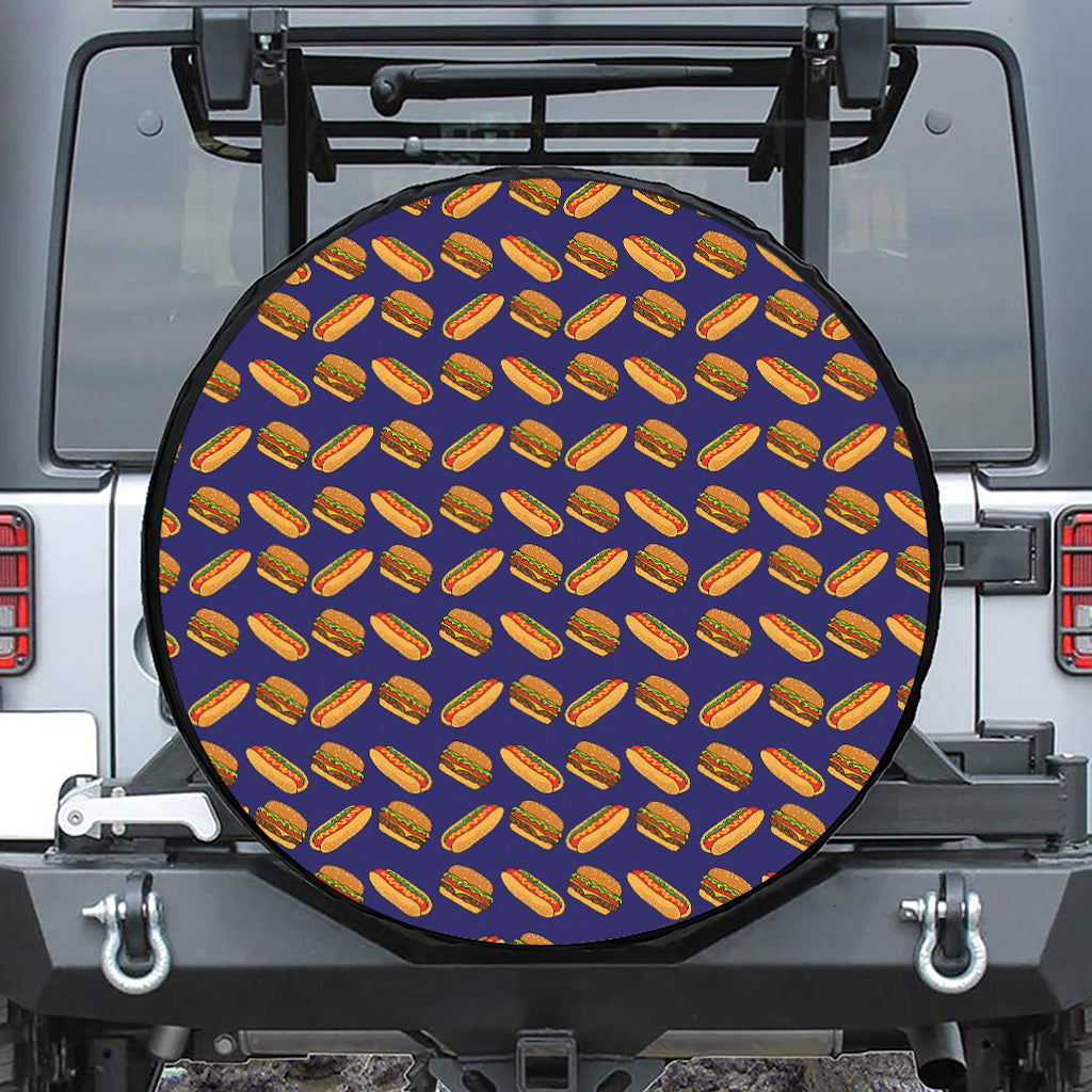Hot Dog And Hamburger Pattern Print Leather Spare Tire Cover