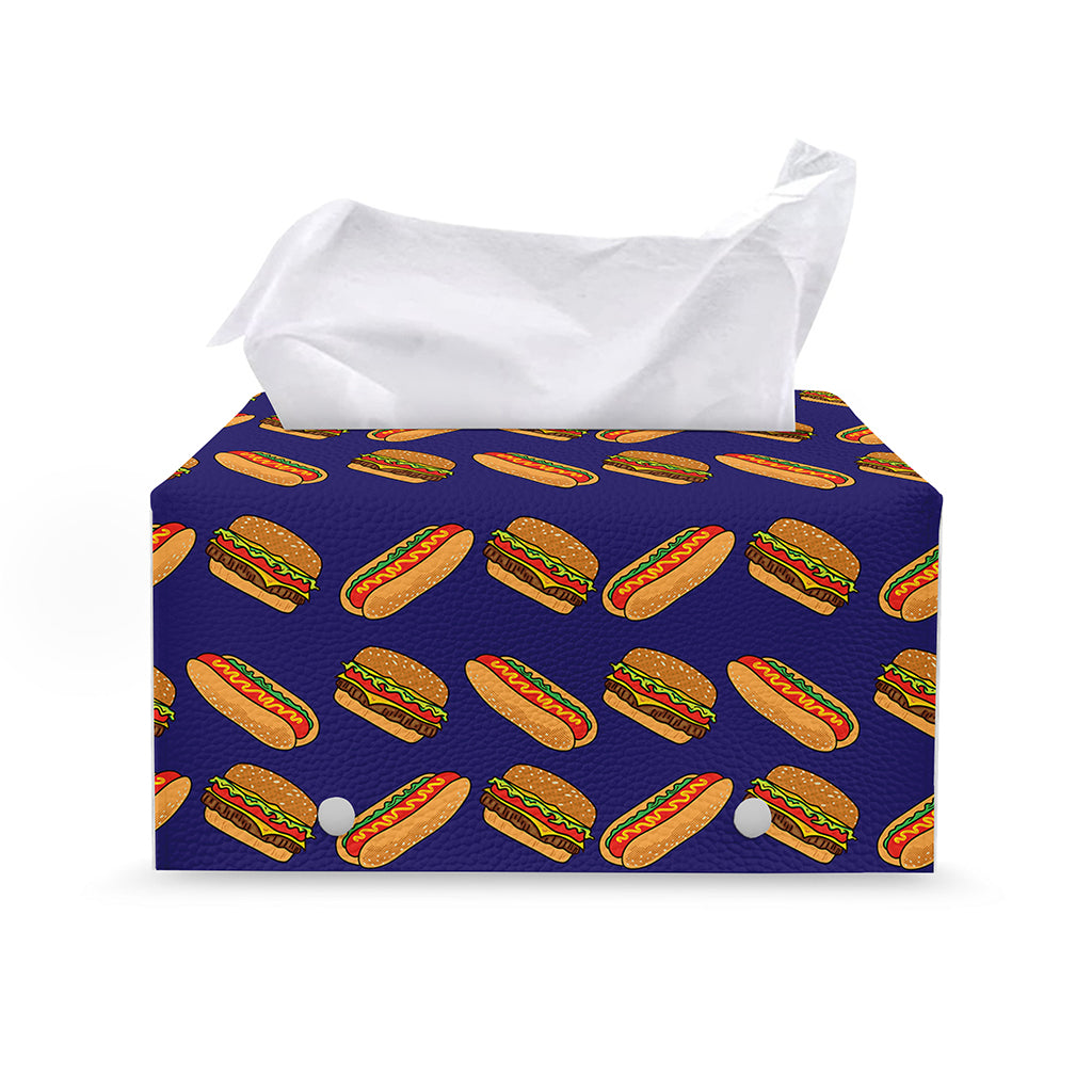 Hot Dog And Hamburger Pattern Print Leather Tissue Box Cover