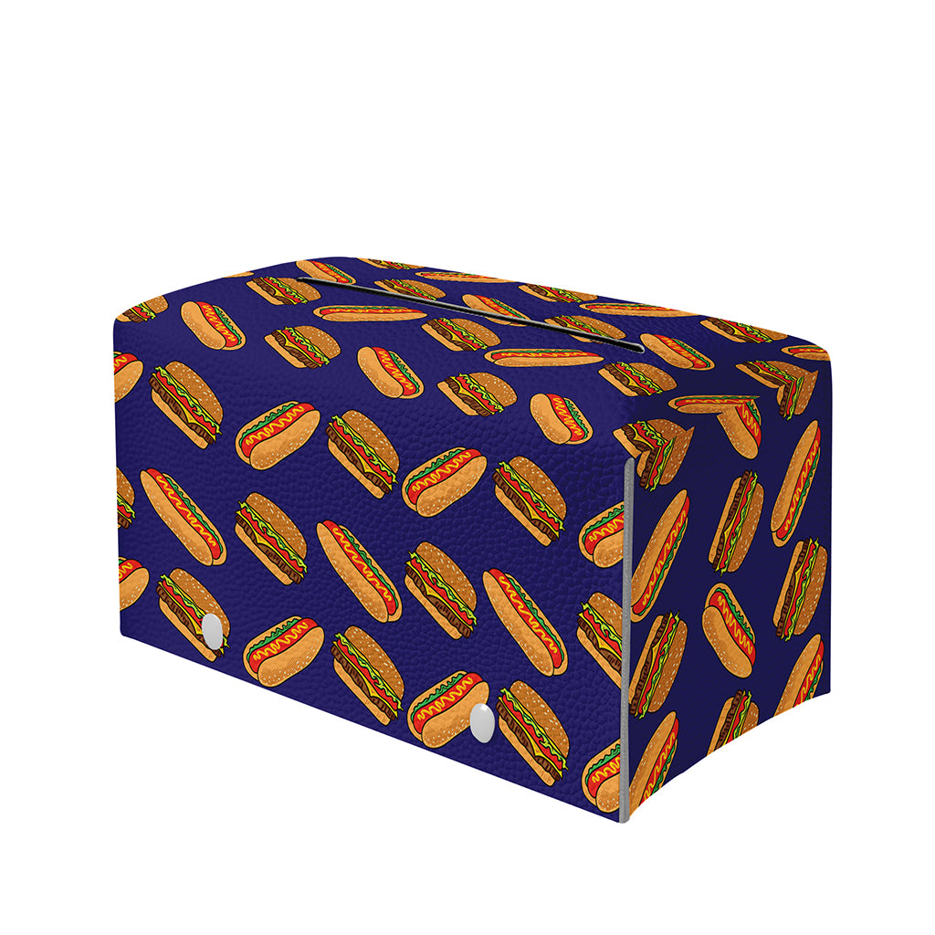 Hot Dog And Hamburger Pattern Print Leather Tissue Box Cover