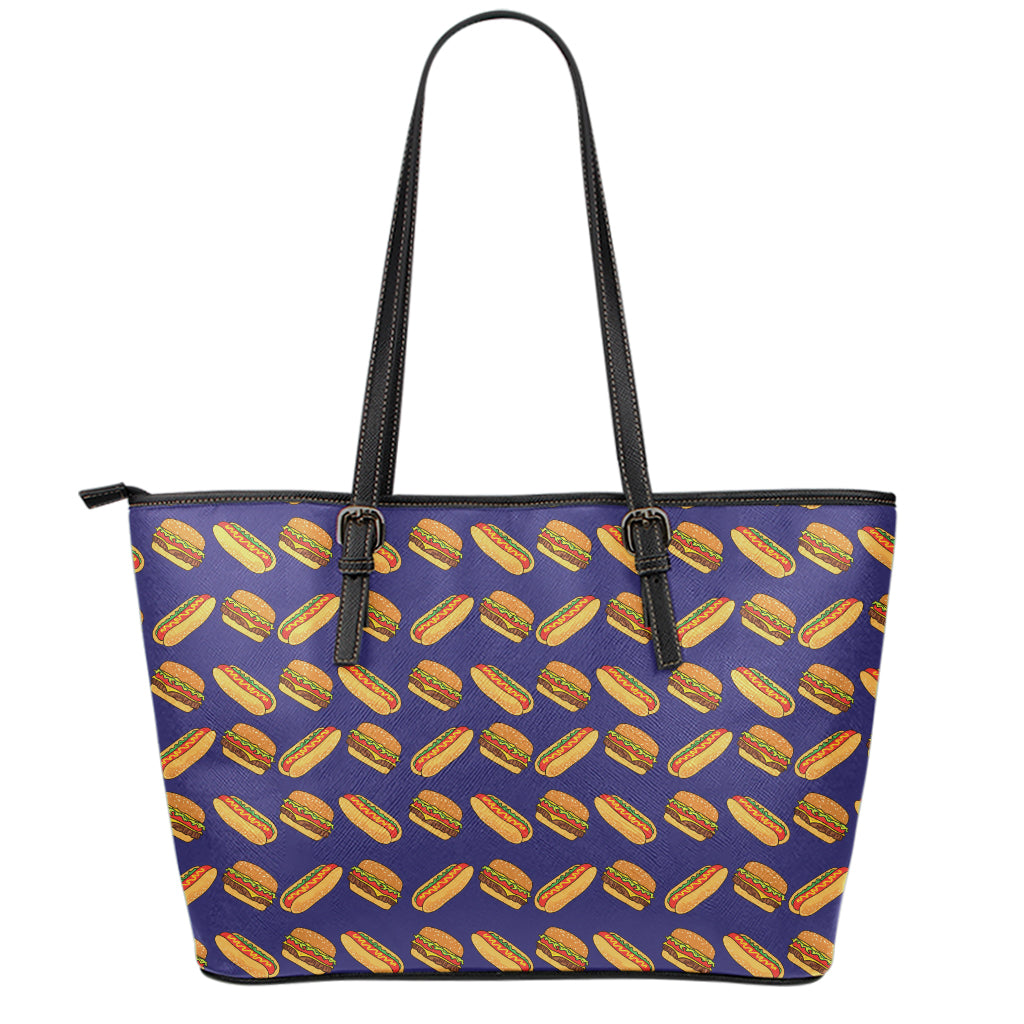 Hot Dog And Hamburger Pattern Print Leather Tote Bag