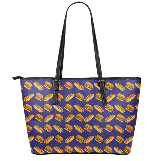 Hot Dog And Hamburger Pattern Print Leather Tote Bag