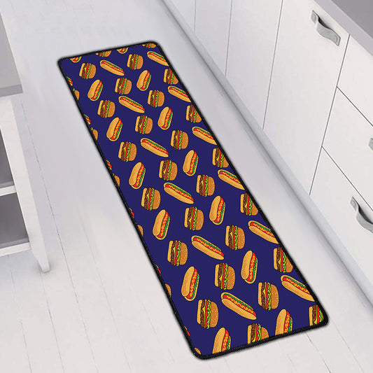Hot Dog And Hamburger Pattern Print Long Kitchen Mat