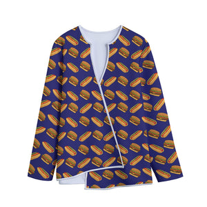 Hot Dog And Hamburger Pattern Print Long Sleeve Short Coat