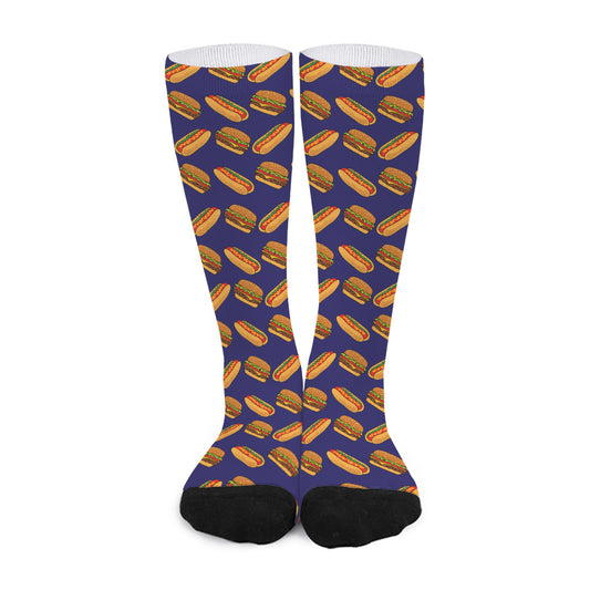 Hot Dog And Hamburger Pattern Print Long Socks