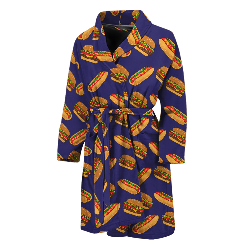 Hot Dog And Hamburger Pattern Print Men's Bathrobe