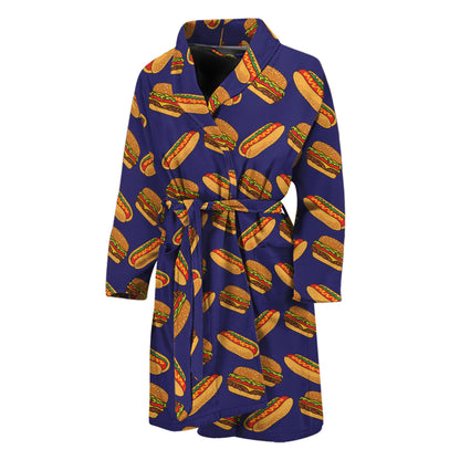 Hot Dog And Hamburger Pattern Print Men's Bathrobe