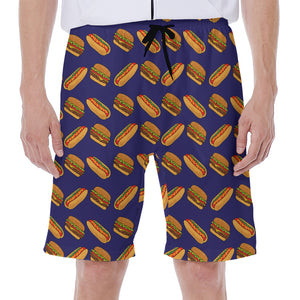 Hot Dog And Hamburger Pattern Print Men's Beach Shorts