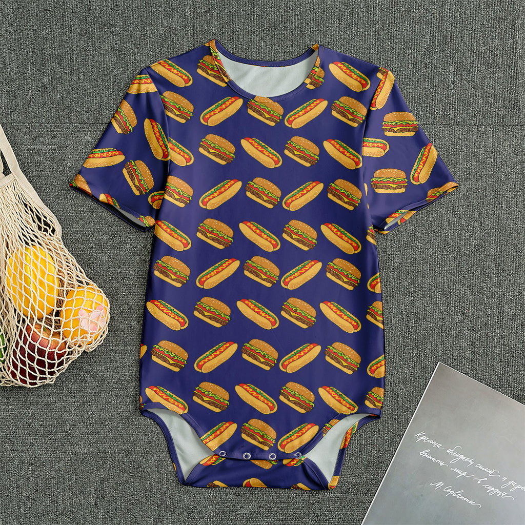 Hot Dog And Hamburger Pattern Print Men's Bodysuit