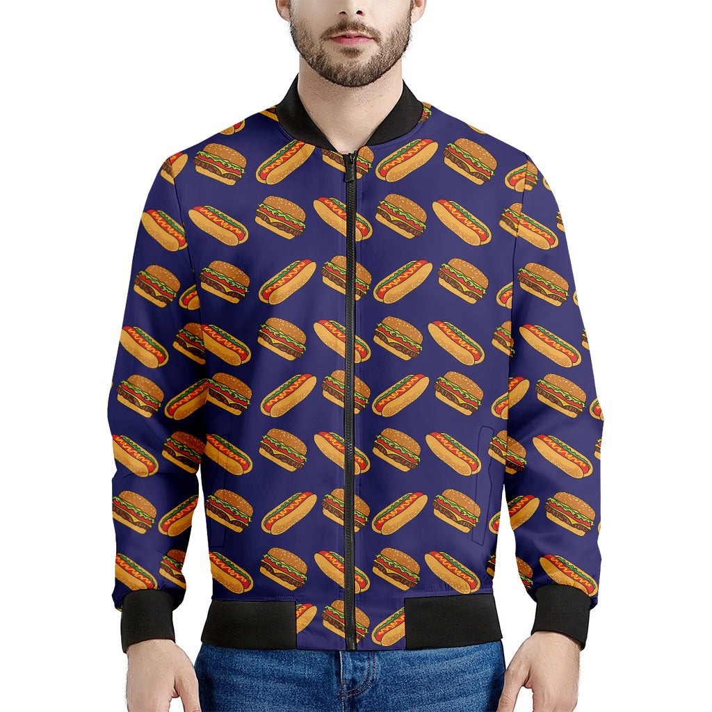 Hot Dog And Hamburger Pattern Print Men's Bomber Jacket