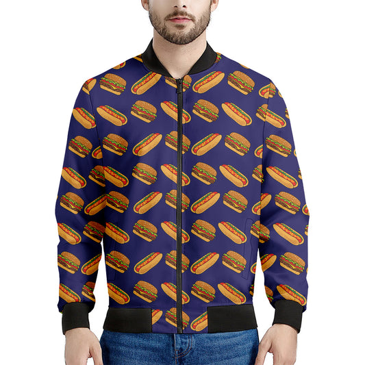 Hot Dog And Hamburger Pattern Print Men's Bomber Jacket