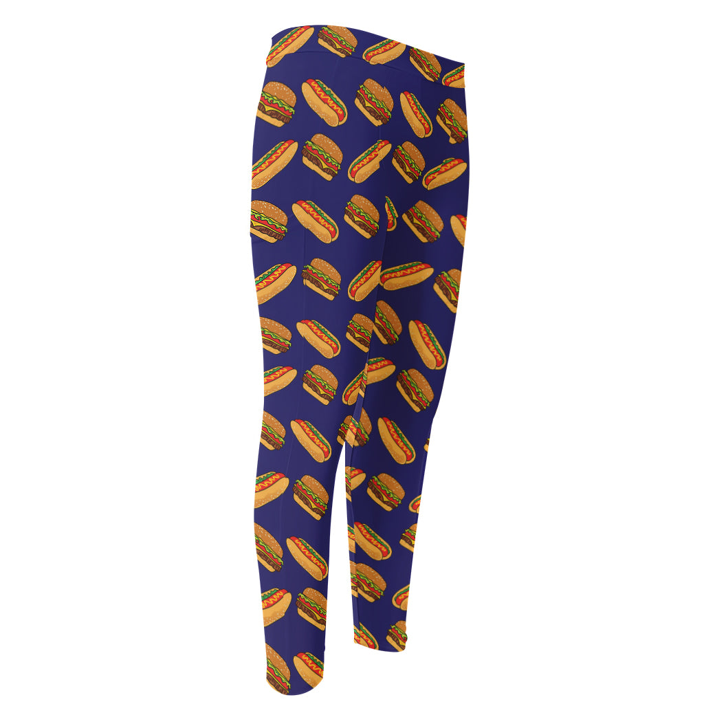 Hot Dog And Hamburger Pattern Print Men's Compression Pants