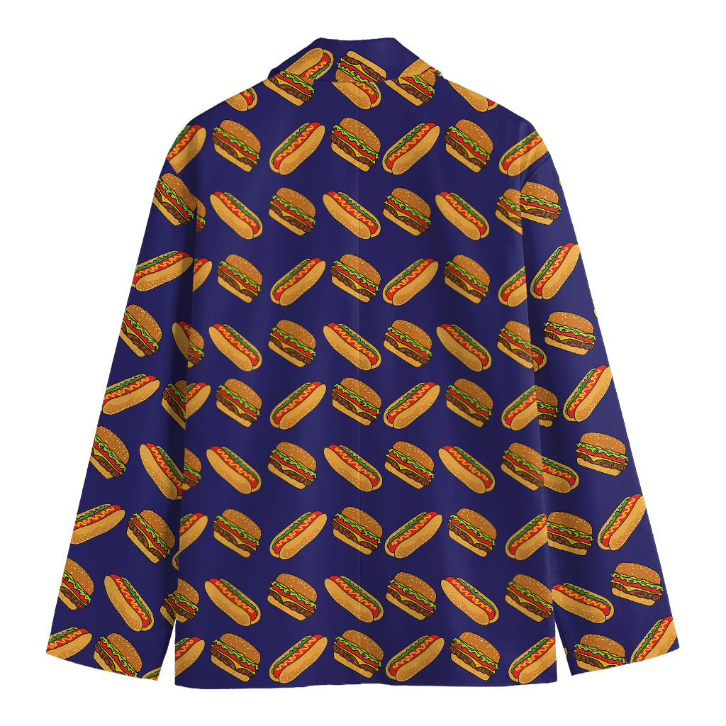 Hot Dog And Hamburger Pattern Print Men's Cotton Blazer