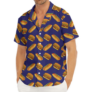 Hot Dog And Hamburger Pattern Print Men's Deep V-Neck Shirt