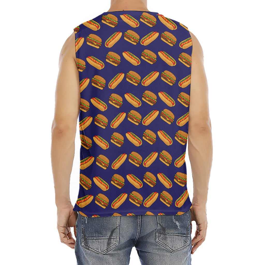 Hot Dog And Hamburger Pattern Print Men's Fitness Tank Top