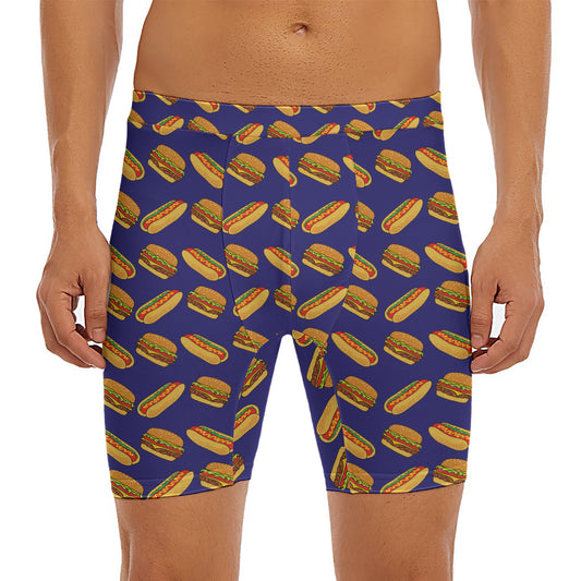 Hot Dog And Hamburger Pattern Print Men's Long Boxer Briefs