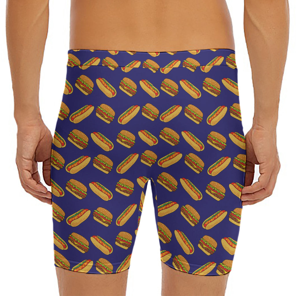Hot Dog And Hamburger Pattern Print Men's Long Boxer Briefs