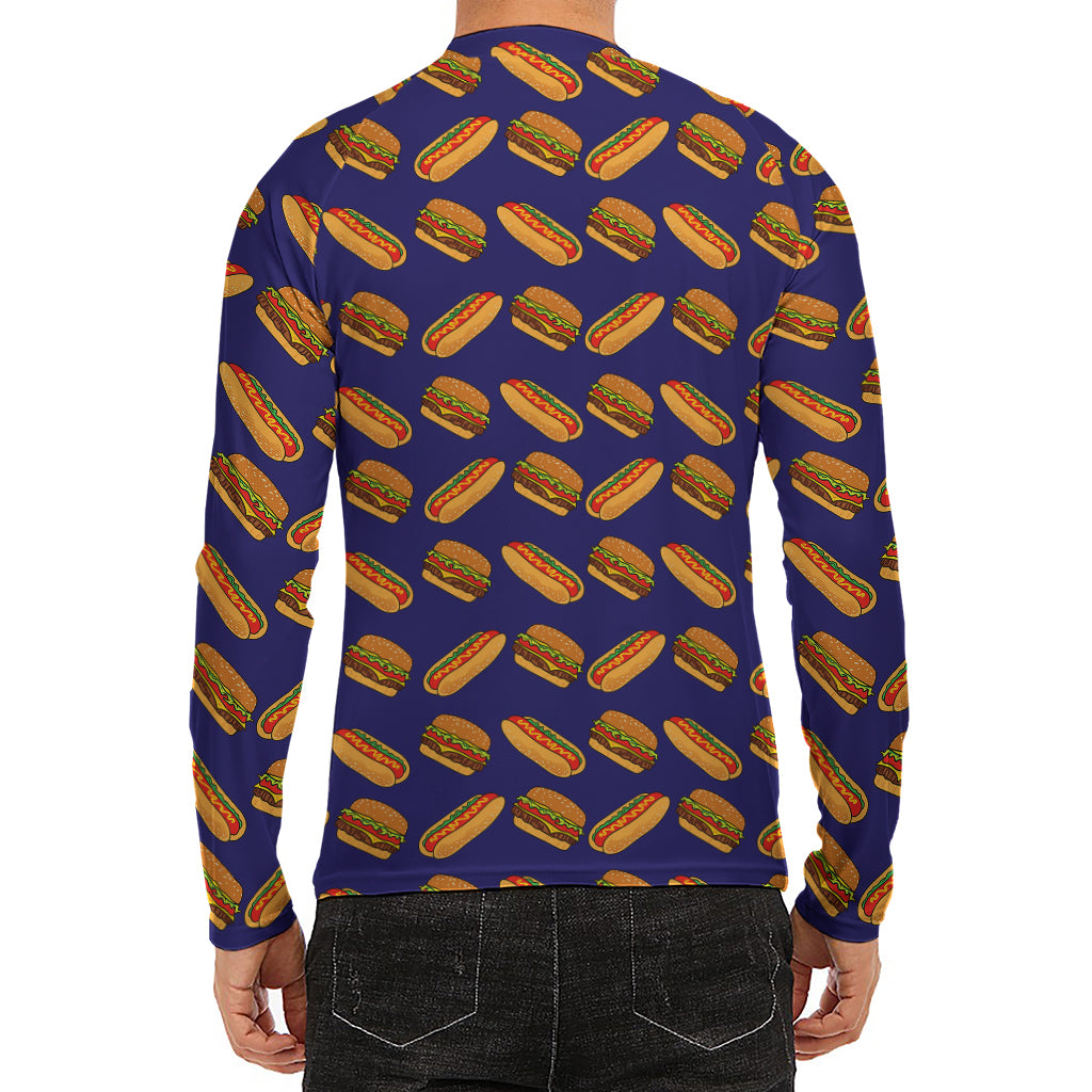 Hot Dog And Hamburger Pattern Print Men's Long Sleeve Rash Guard