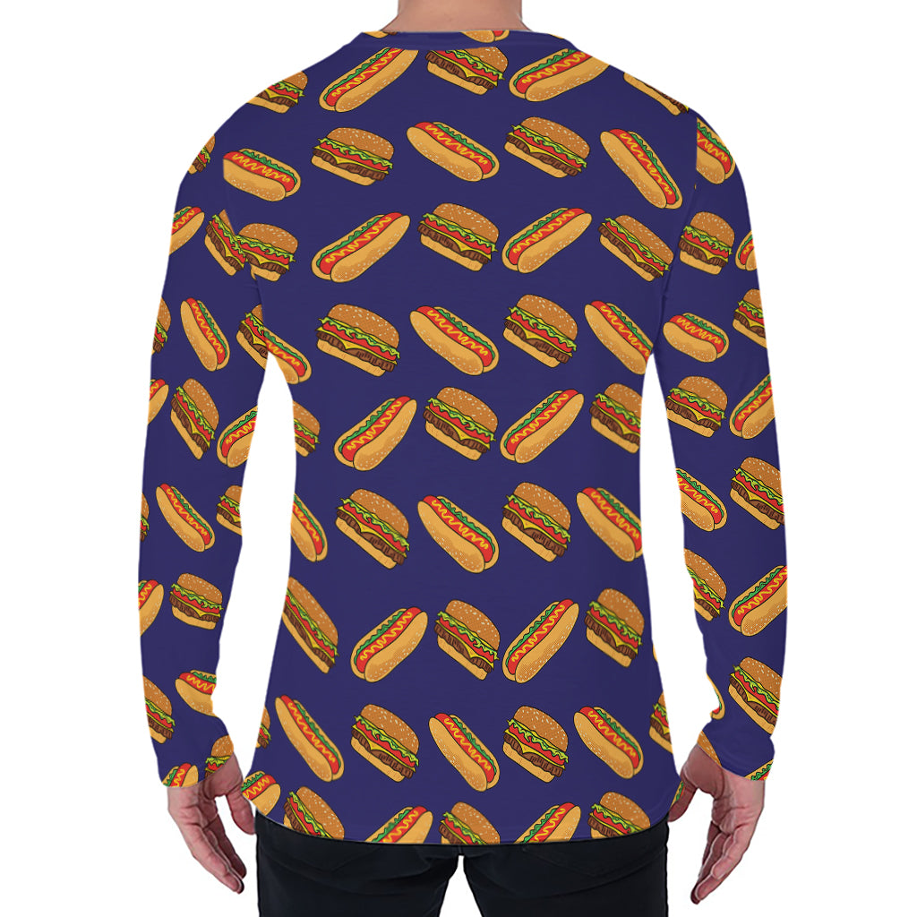 Hot Dog And Hamburger Pattern Print Men's Long Sleeve T-Shirt