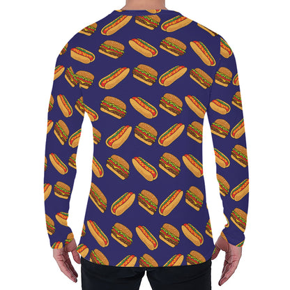 Hot Dog And Hamburger Pattern Print Men's Long Sleeve T-Shirt