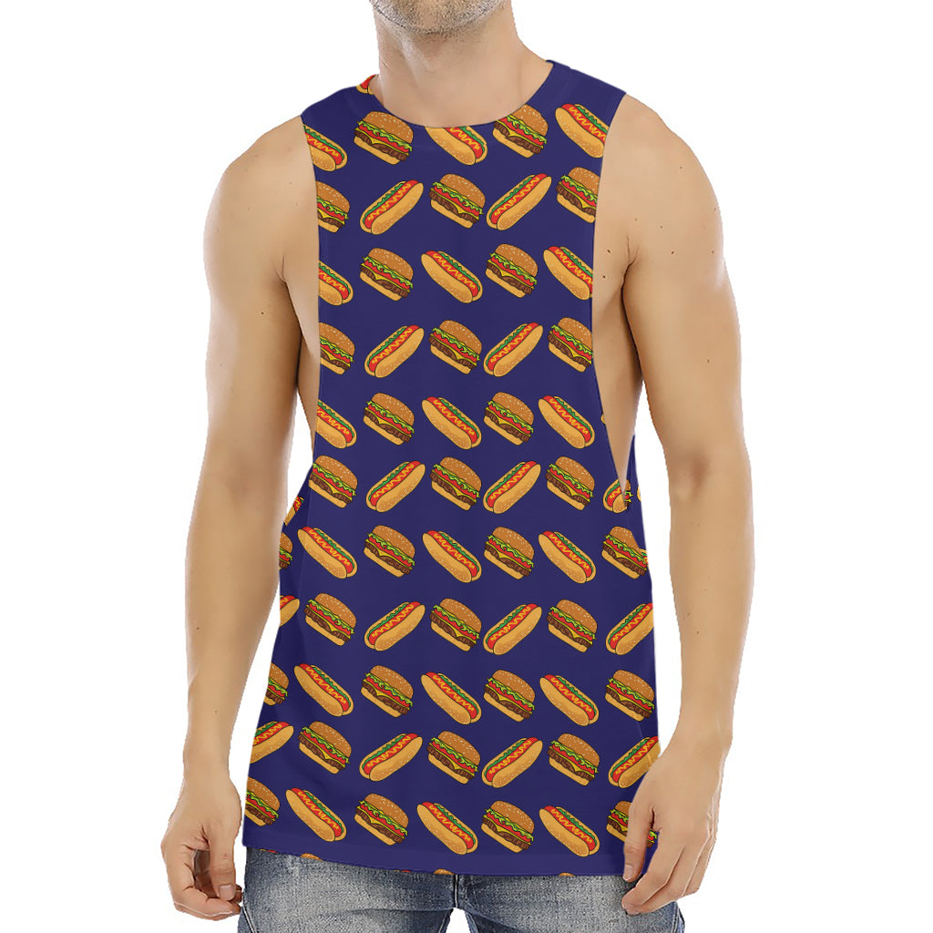 Hot Dog And Hamburger Pattern Print Men's Muscle Tank Top