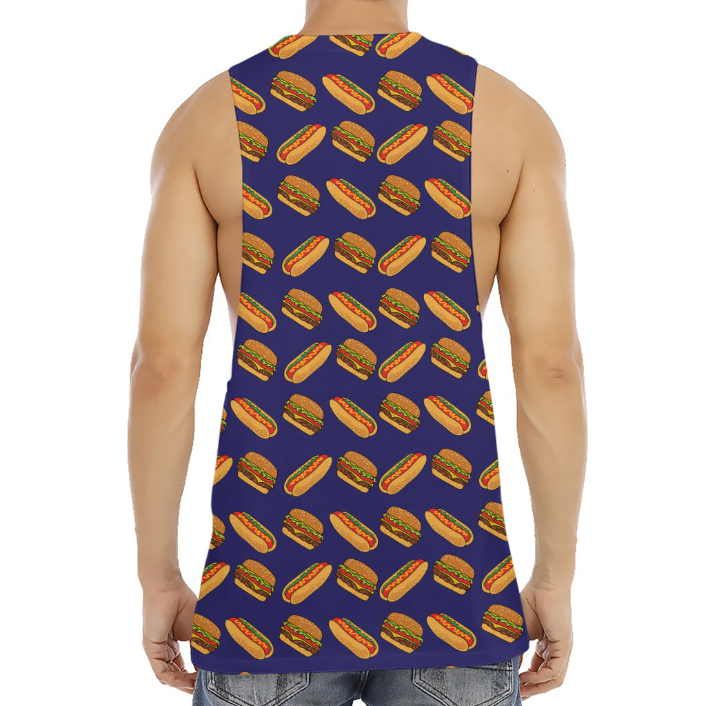 Hot Dog And Hamburger Pattern Print Men's Muscle Tank Top