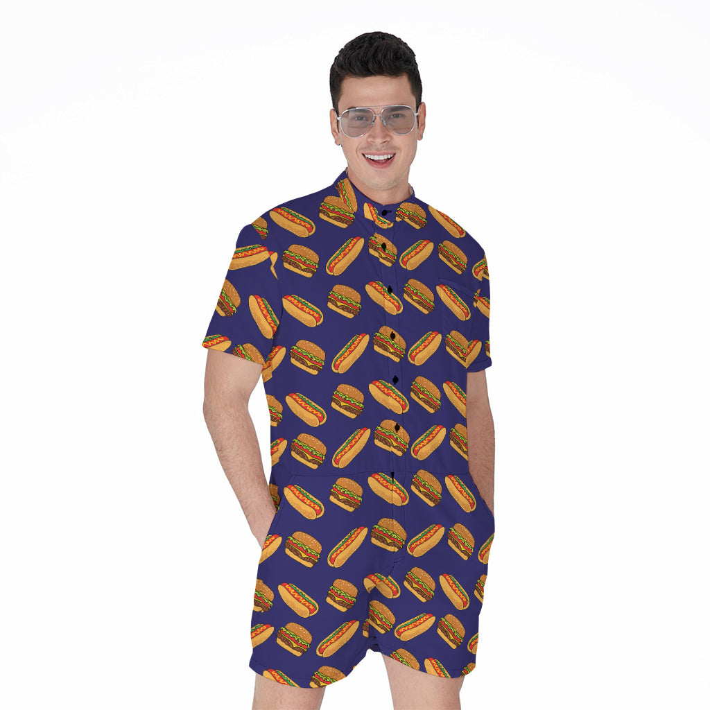 Hot Dog And Hamburger Pattern Print Men's Rompers