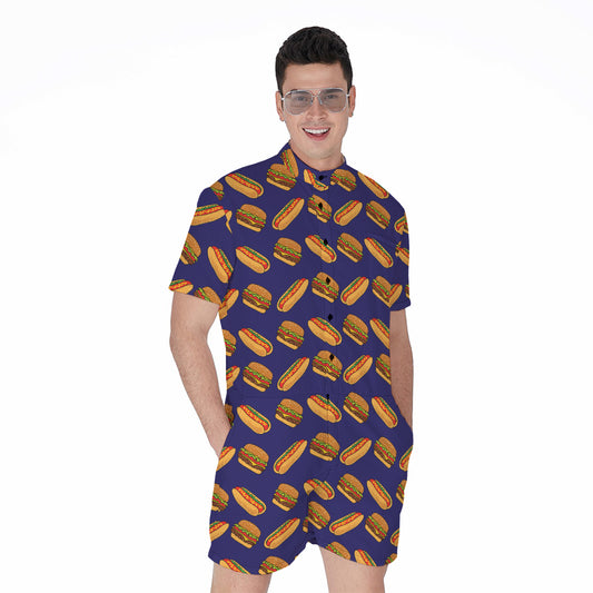 Hot Dog And Hamburger Pattern Print Men's Rompers