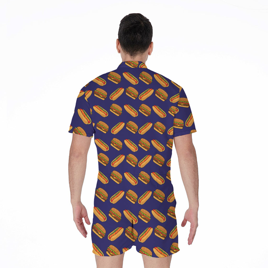 Hot Dog And Hamburger Pattern Print Men's Rompers