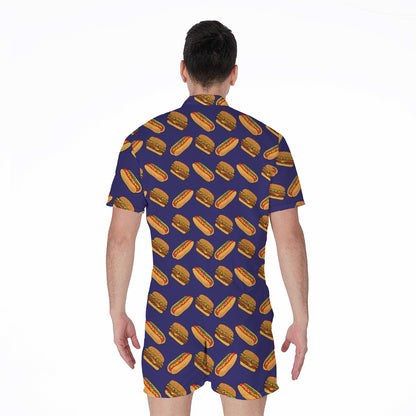 Hot Dog And Hamburger Pattern Print Men's Rompers