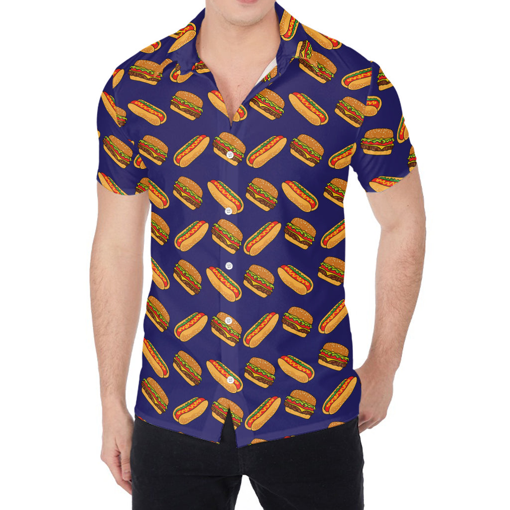 Hot Dog And Hamburger Pattern Print Men's Shirt