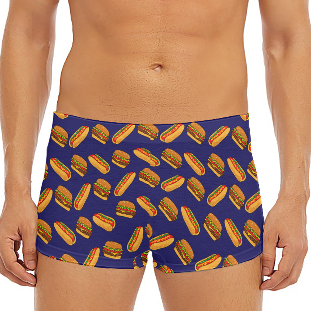 Hot Dog And Hamburger Pattern Print Men's Short Boxer Briefs