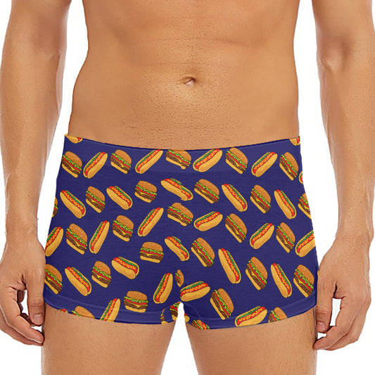 Hot Dog And Hamburger Pattern Print Men's Short Boxer Briefs