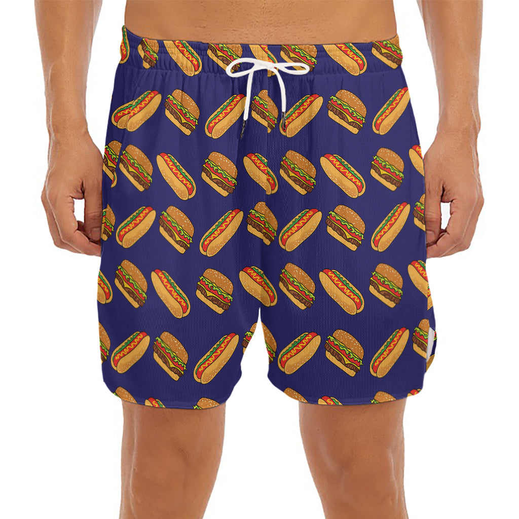 Hot Dog And Hamburger Pattern Print Men's Split Running Shorts