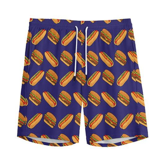 Hot Dog And Hamburger Pattern Print Men's Sports Shorts