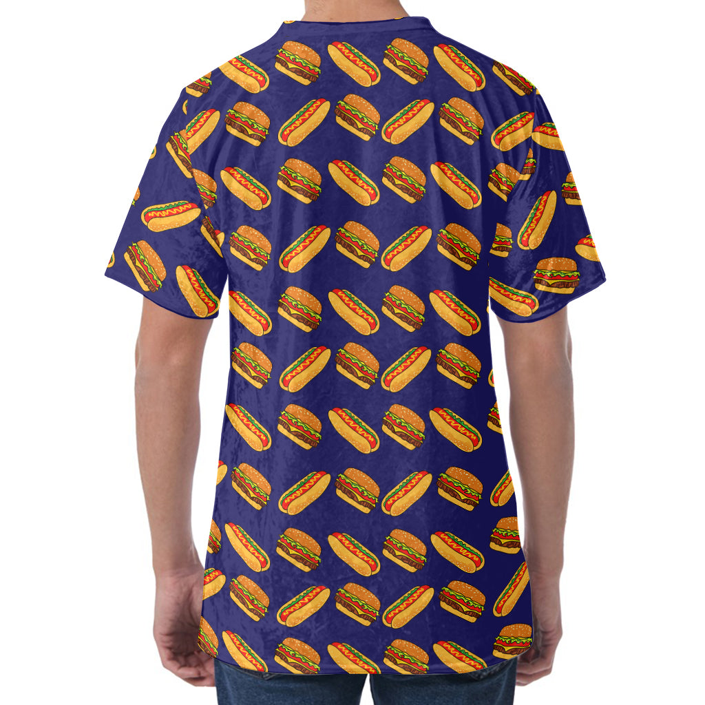 Hot Dog And Hamburger Pattern Print Men's Velvet T-Shirt