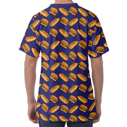 Hot Dog And Hamburger Pattern Print Men's Velvet T-Shirt