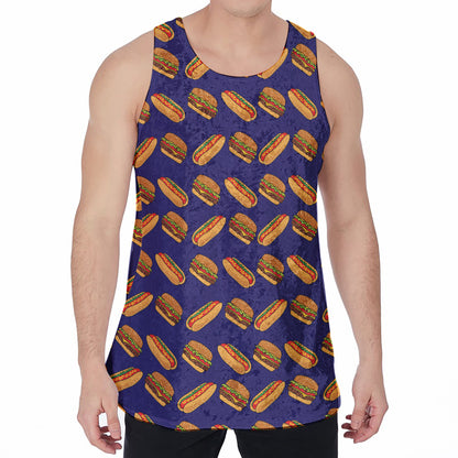 Hot Dog And Hamburger Pattern Print Men's Velvet Tank Top