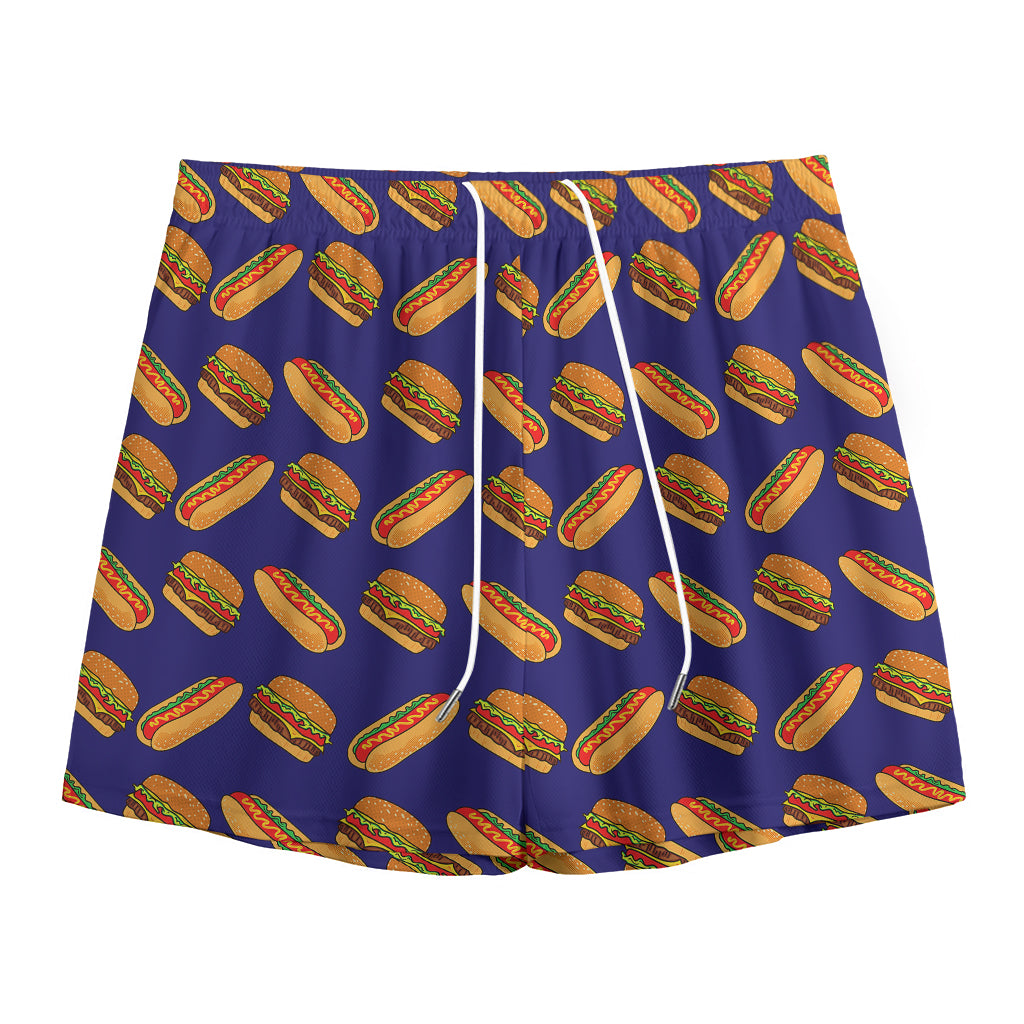 Hot Dog And Hamburger Pattern Print Mesh Shorts