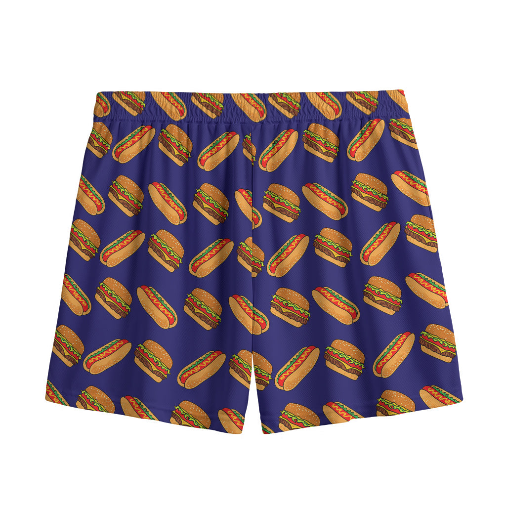 Hot Dog And Hamburger Pattern Print Mesh Shorts