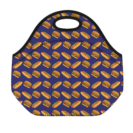 Hot Dog And Hamburger Pattern Print Neoprene Lunch Bag