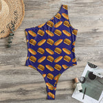 Hot Dog And Hamburger Pattern Print One Shoulder Bodysuit