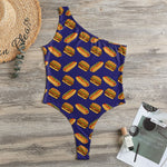 Hot Dog And Hamburger Pattern Print One Shoulder Bodysuit