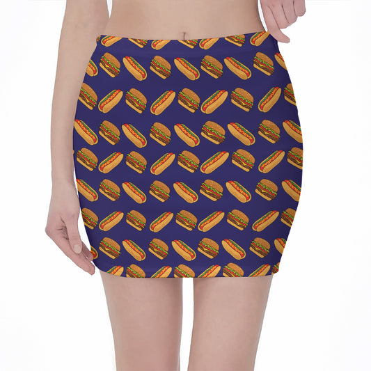 Hot Dog And Hamburger Pattern Print Pencil Mini Skirt